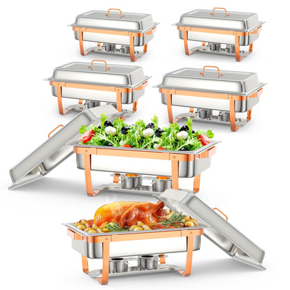 PrecisionAuto Chafing Dish Buffet Set, 6 Pack 8.45QT Chafers Buffet Servers and Warmers with Full Size Food & Water Pans, Heat-Resistant Handles, Sturdy Bracket, Stainless Steel Rectangle Catering