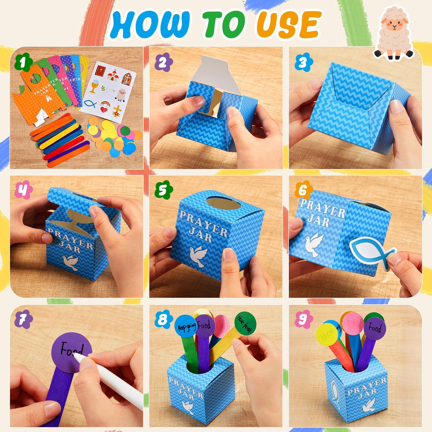 Motipuns 36 Set 36 Set Easter Prayer Box Craft Kits DIY Religious Prayer Jar with Wooden Stick DIY Family Handmade Paper Box for Sunday School Home Church Activities Christian Party Favor Supplies