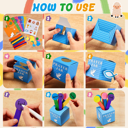 Motipuns 36 Set 36 Set Easter Prayer Box Craft Kits DIY Religious Prayer Jar with Wooden Stick DIY Family Handmade Paper Box for Sunday School Home Church Activities Christian Party Favor Supplies
