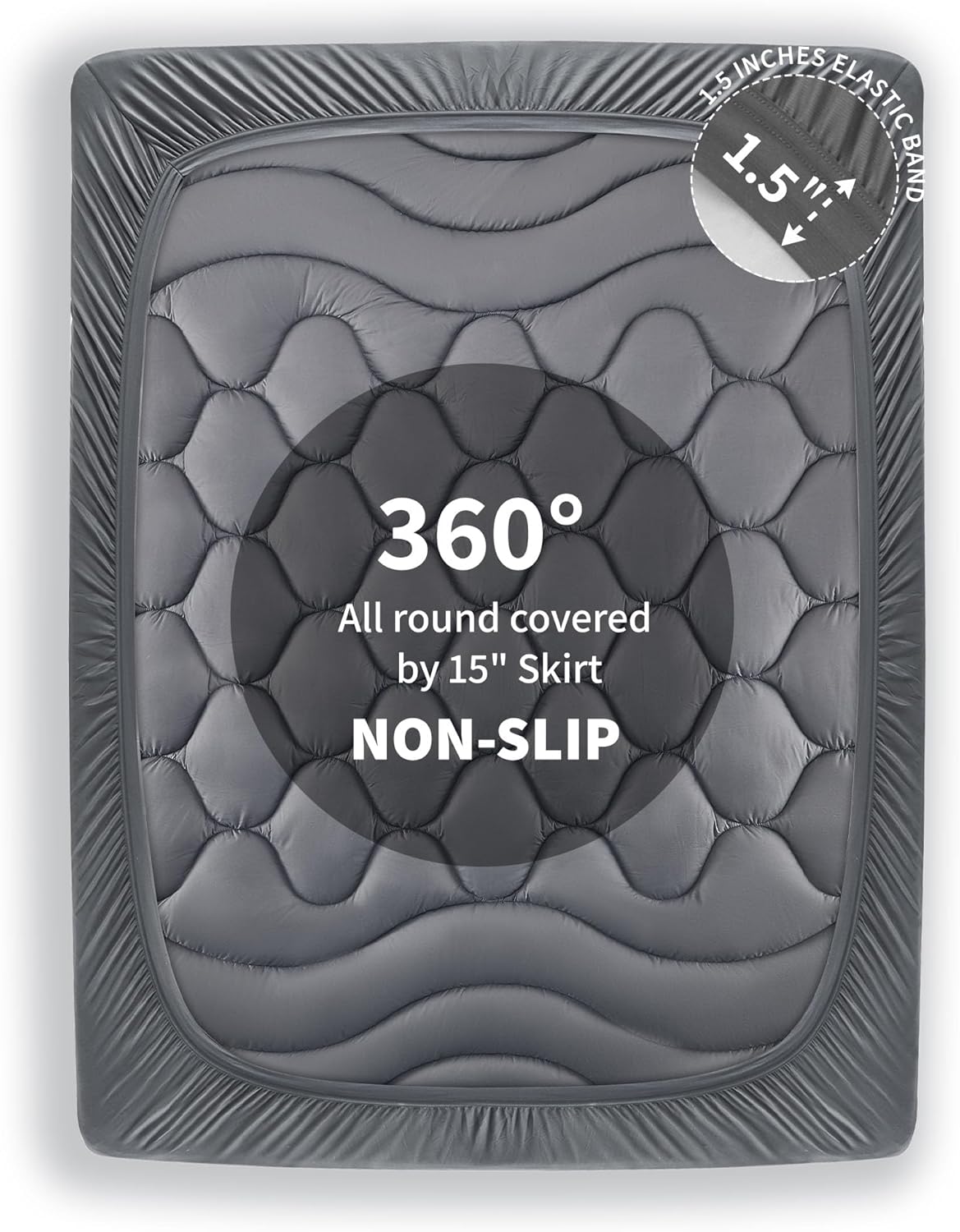 Soft Cooling Quilted Mattress Pad, Fitted Protector with Down Alternative Fill, Deep Pocket, Machine Washable (Grey,