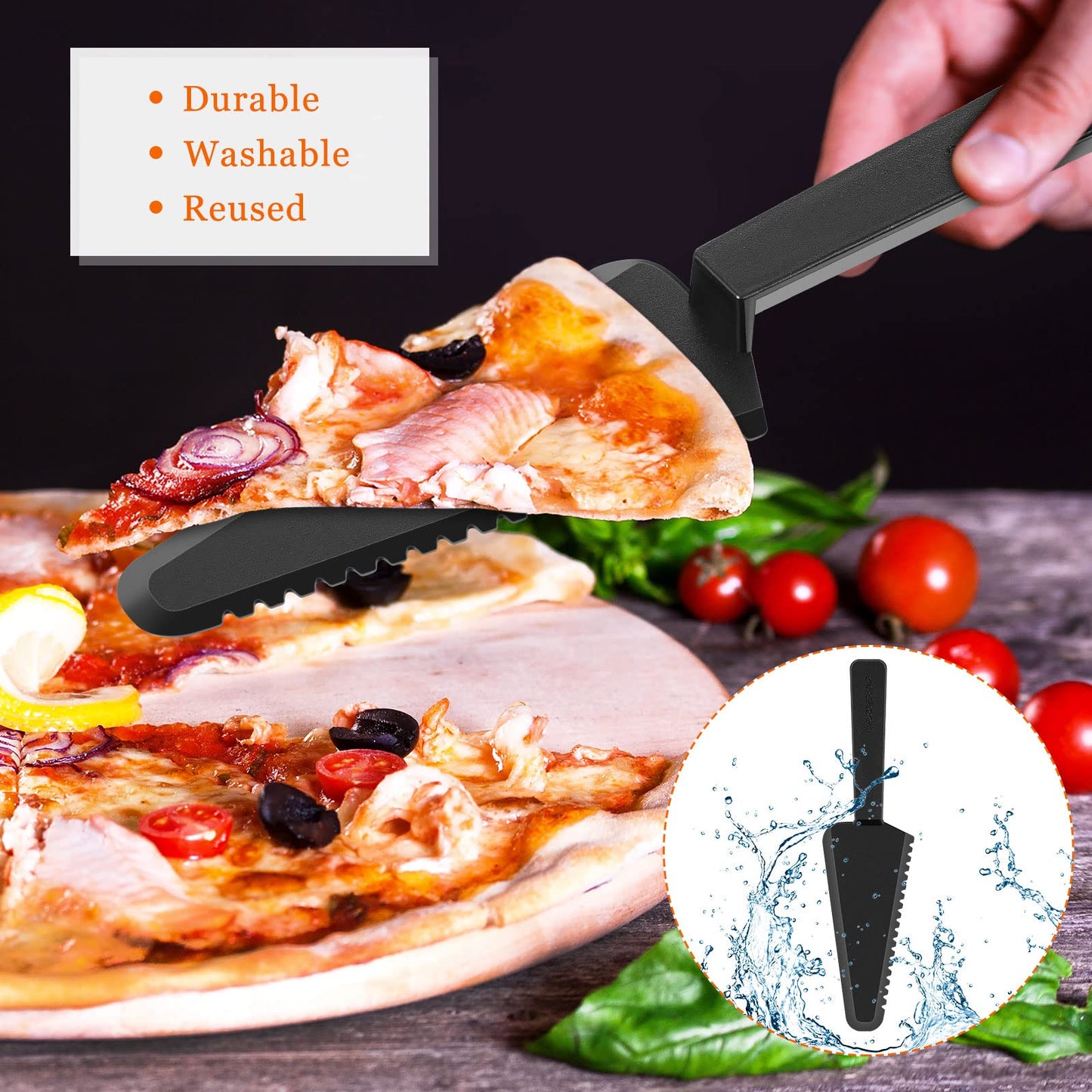 Suclain 50 Pieces Black Disposable Cake Knife Bulk for Wedding Party 9.1 Inch Plastic Cake Server Cutting Plastic Spatula Knives Pie Pizza Pastry Slicer Serving Utensils for Kitchen