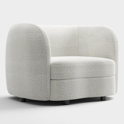 Furniture of America Nimiane Modern Boucle Barrel Chair with Curved Arms and Wooden Legs, Fabric Upholstered Armchair, Comfy Sofa Chair for Living Room, Bedroom, Home Office, Off-White