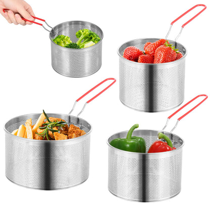 3 Pcs Stainless Steel Pasta Strainer Set with Removable Handles, 5.4" 6.2" 7" Spider Strainer Skimmer Basket for Boiling, Deep Frying & Blanching, Professional Noodle Colander