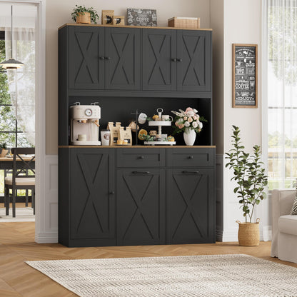 HOSTACK 71" H Kitchen Trash Can Hutch Cabinet, 12.5 Gallon Double Pull Out Garbage Can Hutch Cabinet with Trash Bin Storage Holders, 47" Wide Kitchen Pantry with Hidden Garbage Storage, Black