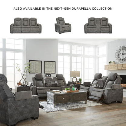 Signature Design by Ashley Next-Gen DuraPella Power Recliner with Adjustable Headrest, Storage Armrests, Wireless & USB Charging, Faux Leather, 2-Tone Gray