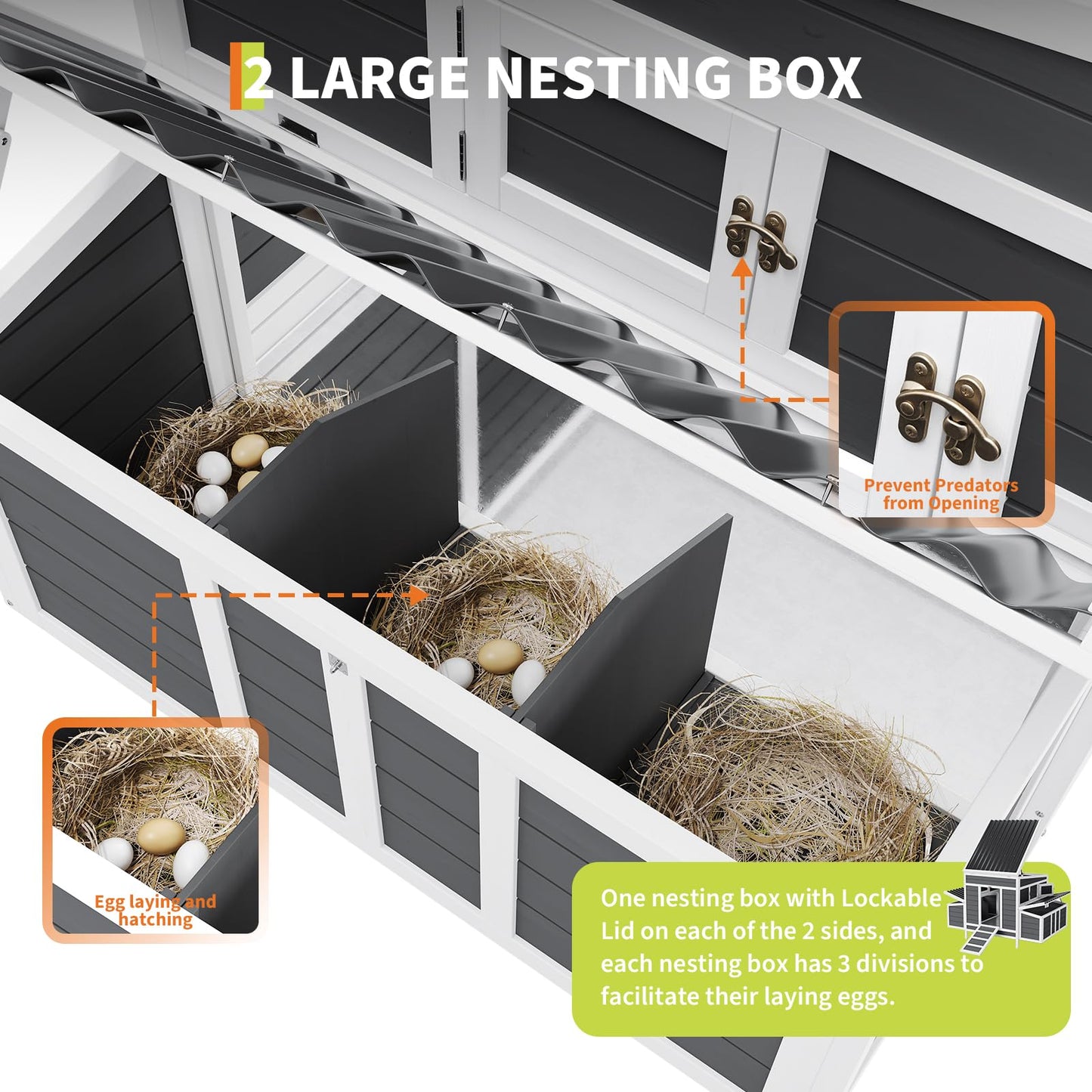 Wooden Chicken Coop, Large Chicken Coop for 4-6 Chickens, with 6 Nesting Boxes, Outdoor Poultry Cage Rabbit Cage with Ramps & Tray, 54.41" x 34.49" x 34.05"