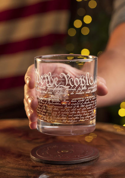 Constitution Of The United States Whiskey Rocks Glass, 10 oz Old Fashioned Gift - We The People American Patriotic