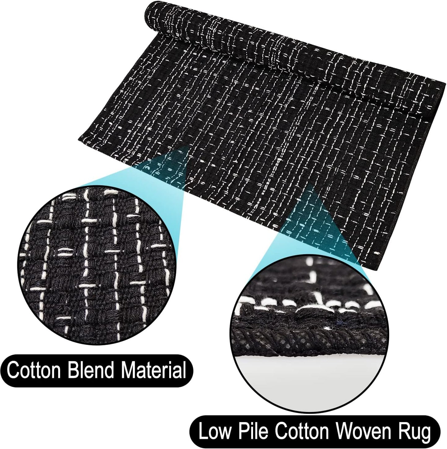 Small Boho Rug 2 x 3 Cotton Washable Rugs, Black White Kitchen Runner for Indoor Outdoor Farmhouse Area Carpet