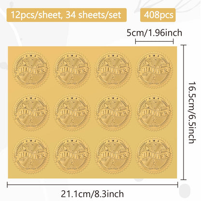 CRASPIRE 408pcs 2 Inch Winner Gold Foil Stickers Word Star Gold Embossed Gold Certificate Seals Self Adhesive Waterproof Round Dot Medal Decoration Label for Gift Packaging Envelope Card Seal