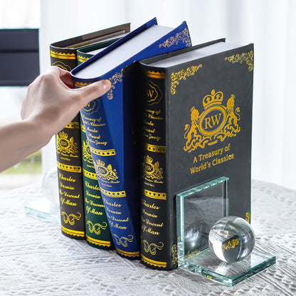 Skiennix Crystal Bookends - L-Shape Non-Skid Heavy-Duty Book Holders | Clear 4-Inch Decorative Ornaments