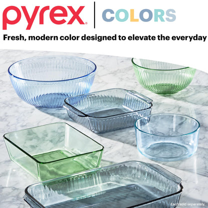 Pyrex Colors Tinted (3-Pack, Full Set) Sculpted Tinted Glass Mixing Bowls With Plastic Lids, Nesting Space Saving Set of Bowls For Prepping and Baking, 1.3QT, 2.3QT & 4.5QT