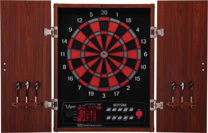 Viper Neptune Electronic Dartboard with Cabinet, 15.5 in Regulation Target, 57 Games, 16 Players, 6 Darts Included, Black