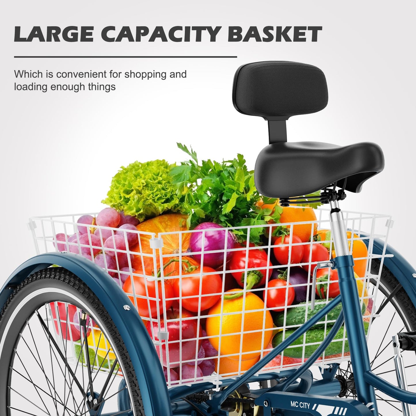 H&ZT Adult Tricycle, 3 Wheeled Bike, Trike Cruiser Bike, with 7-Speed Gear, Parking Brake Handle, Low Step, Large Rear Basket, Elderly Friendly, for Men, Women, and Teens