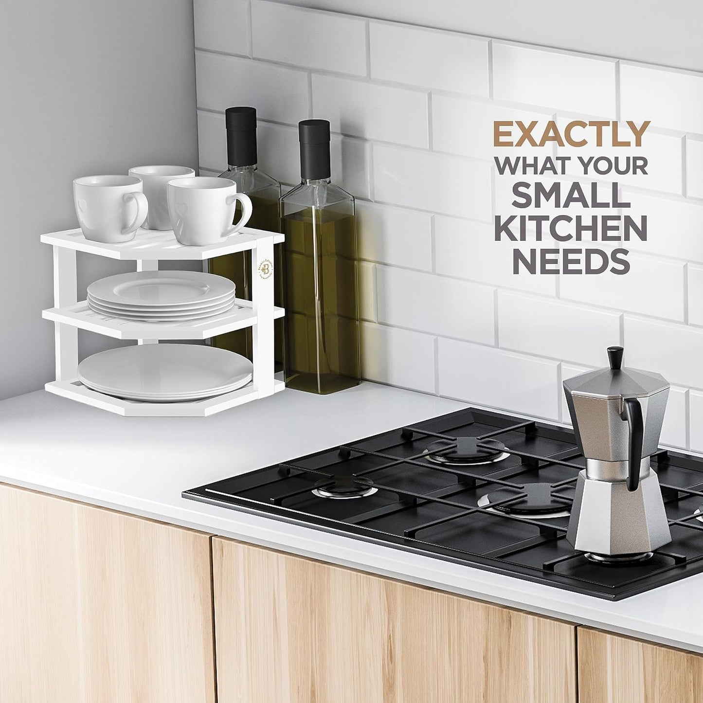 Bambuesi Plate Organizer for Cabinet, Bamboo Kitchen and Bathroom Space Saving Organizer