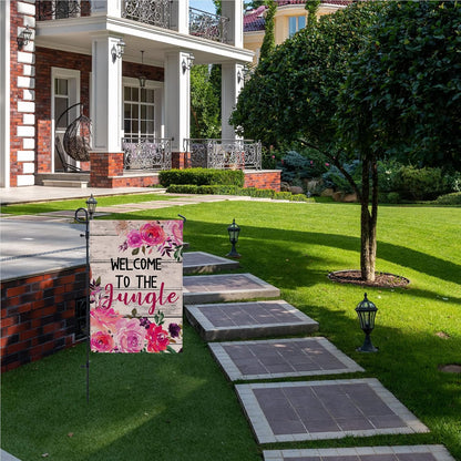 Welcome to the Jungle Fall Flag, Burlap Garden Flag for Outside, 12" x 18" Double Sided Outdoor Decor