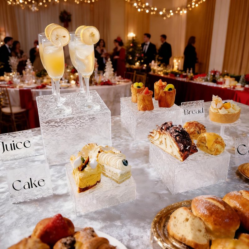 ReeGii 8PCS Buffet Risers Display Stands with 8PCS Mini Signs,Acrylic Cube Display Risers with Hollow Bottom, 2Sets (6, 6.5, 7, 8)" (Transparent, 2 Sets ( 6'',6.5'',7'',8'' ))