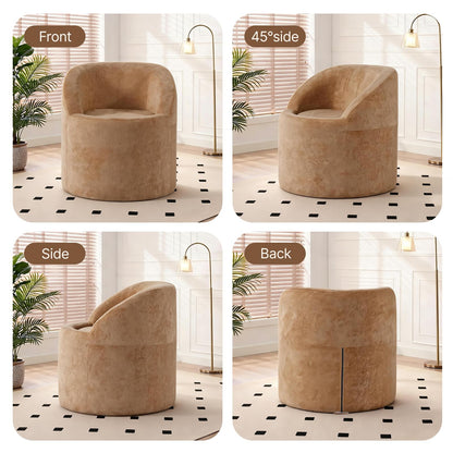 Barrel Accent Chair, Modern Chenille Reading Chair with Ergonomic Curved Back, Round Supportive Armchair for Living Room, Bedroom, Reading Corner & Office, No Assembly Required, Camel
