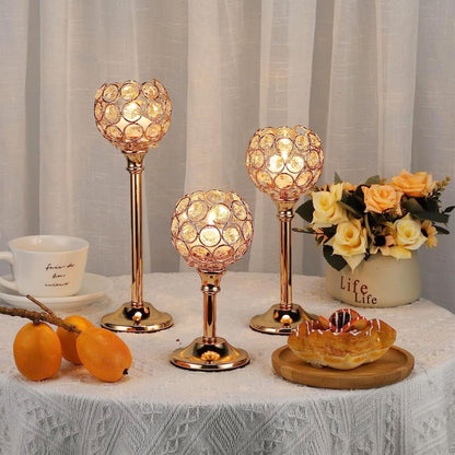 HearthLume Candle Holder Candlestick Holders- 2Set Gold Crystal Pillar Candle Holders,Metal Candlestick Stands for Wedding Centerpieces,Table Decor for Church,Valentine's Day Housewarming Gift,6Pcs