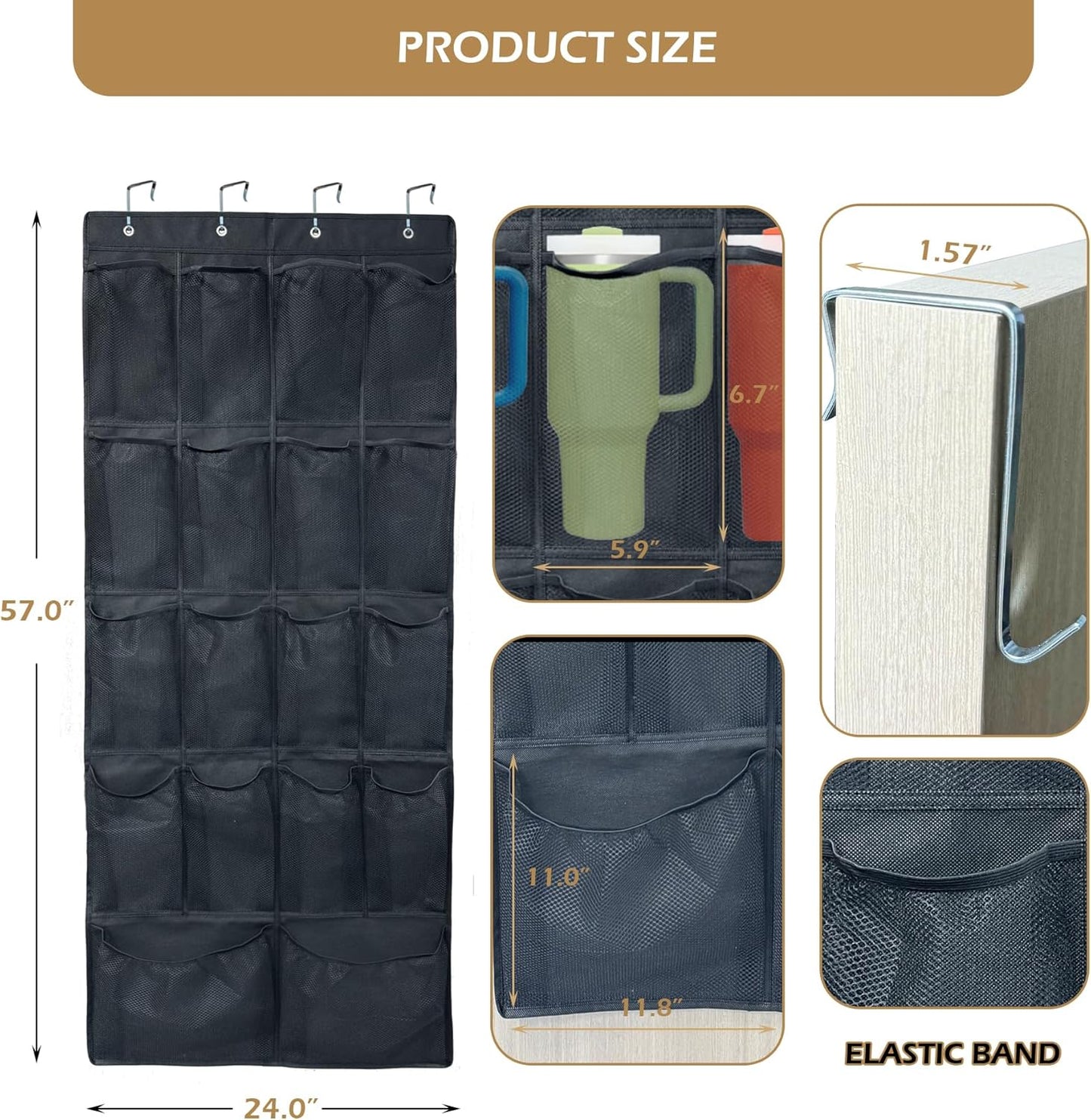 18 Pockets Door Hanging Water Bottle Organizer Rack, Large Capacity Door Storage for Stanley Tumbler in Classroom Office