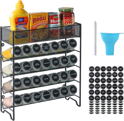 28 Set,Space-Saving Countertop, Skiileor Spice Rack Organizer with Empty Spice Jars,Spice Labels,Chalk pen and Funnel