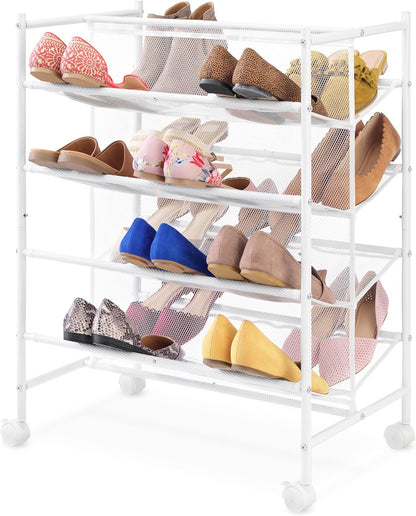 4-Tier 24 Sided4-Tier Whitmor Rolling Shoe Cart - Mesh & Metal - Holds up to pairs of Shoes - Double