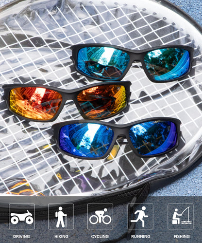 OUKEMAX Polarized Sunglasses Men Sports-Sunglasses: Wrap Around Sun Glasses for Running Cycling Golf UV Protection 3 Pack