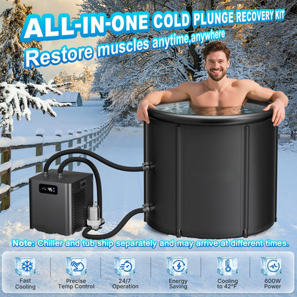 1/3 HP Cold Plunge Chiller & Ice Bath Tub Kit, Ice Bath Chiller with External Filter & Pump, 100Gal Ice Pod, Round Ice Plunge Tub, Cold Plunge Tub with Water Chiller for Cold Therapy