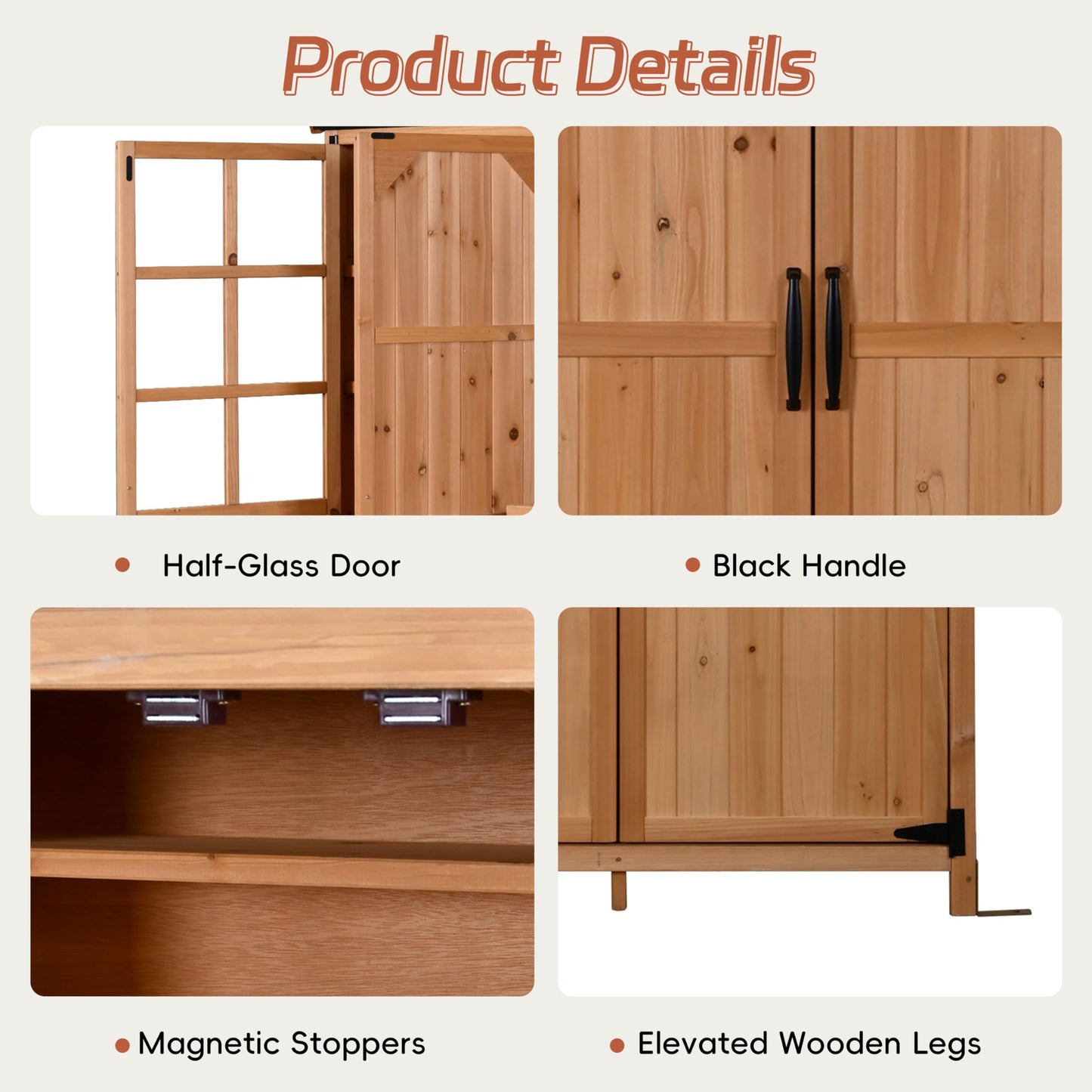 Merax Outdoor Wood Large Patio Garden Storage Shed with Waterproof Roof, 3 Doors Storage Cabinet with Workstation, 7 Storage Shelves, 2 Drawers and 6 Hooks for Backyard, Natural