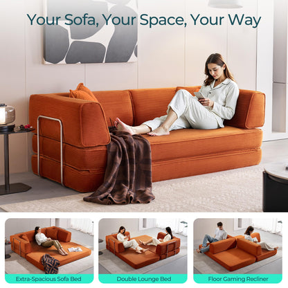 LINSY HOME Sofa Bed Couch - Convertible Boneless Couch Bed with 2 Pillow (Orange)
