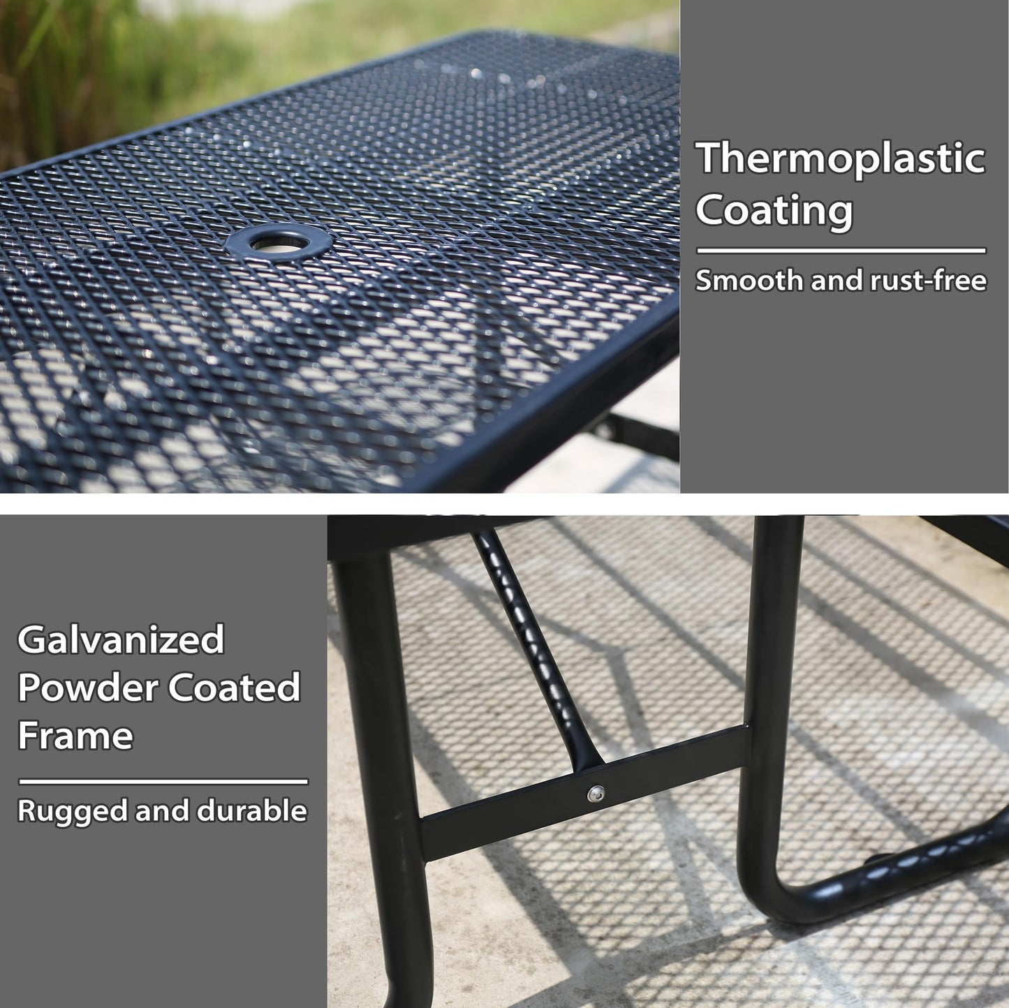 Sunnibety 6FT Metal Picnic Tables for Outdoors, Commercial Rectangular Picnic Table and Bench Set for Outside, Patio, Garden, Backyard, Porch, Surface Mount, Black