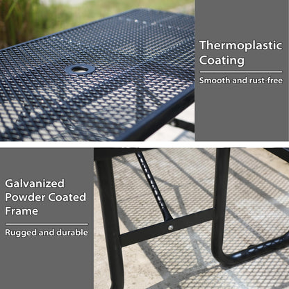 Sunnibety 6FT Metal Picnic Tables for Outdoors, Commercial Rectangular Picnic Table and Bench Set for Outside, Patio, Garden, Backyard, Porch, Surface Mount, Black