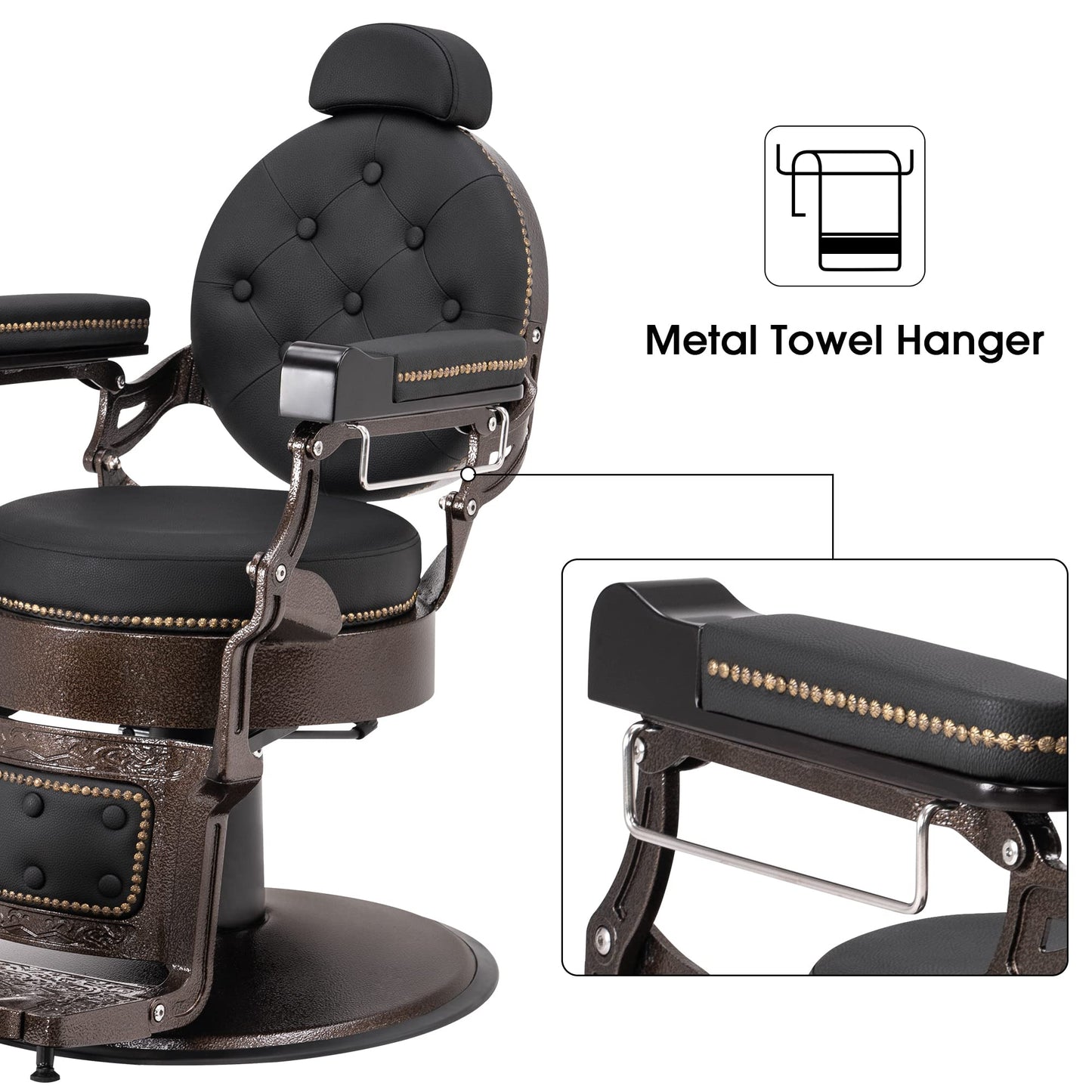 BarberPub Vintage Barber Chair Heavy Duty Metal Frame All Purpose Hydraulic Recline Salon Beauty Spa Chair Styling Equipment 9207 (Black)