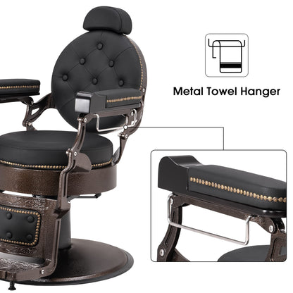 BarberPub Vintage Barber Chair Heavy Duty Metal Frame All Purpose Hydraulic Recline Salon Beauty Spa Chair Styling Equipment 9207 (Black)