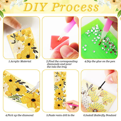 4pcs Flower Diamond Art Bookmarks Kit Floral Diamond Bookmarks for Adults 5D DIY Diamond Art Kit for Spring Reading Lover Book Lover Students DIY Gem Crafts Gift