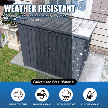 Outdoor Storage Shed with Dual Doors & Removable Top Lid, Metal Garden Tool Shed, Weather Resistant Waterproof Trash Can Bike Storage Organizer with Ventilation Sloped Roof Yard Utility Box