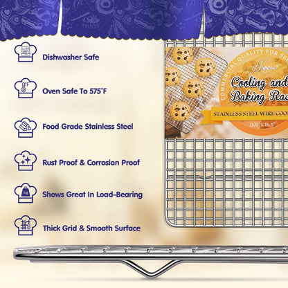 Hiware 2-Pack Cooling Racks for Baking, 10" x 15", Stainless Steel Wire Cookie Rack Fits Jelly Roll Sheet Pan