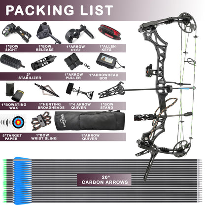 surwolf Compound Bow Kit, Hunting and Target, Limb Made in USA,Draw Weight 30-70 lbs Adjustable, Draw Length 19-30.5",up to IBO 320FPS Speed, Package with Archery Hunting Accessories (Grey)