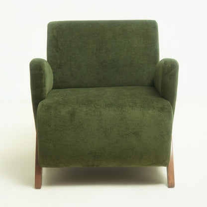 KEIKI Comfy Velvet Armchair, Luxury Accent Reading Gaming Arm Chair with Birch Legs, Oversized Decorative Single Lounge Sofa Chair, Cloud Deep Seating for Office Living Room, Easy Assembly, Green