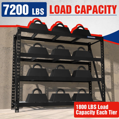 WORKPRO Garage Shelving, 68"W x 24"D x 65"H, 7200 LBS Load, Heavy Duty Metal Shelves for Storage, Industrial Shelving Storage Rack for Warehouse Kitchen Shop Basement, Black, Pack of 1
