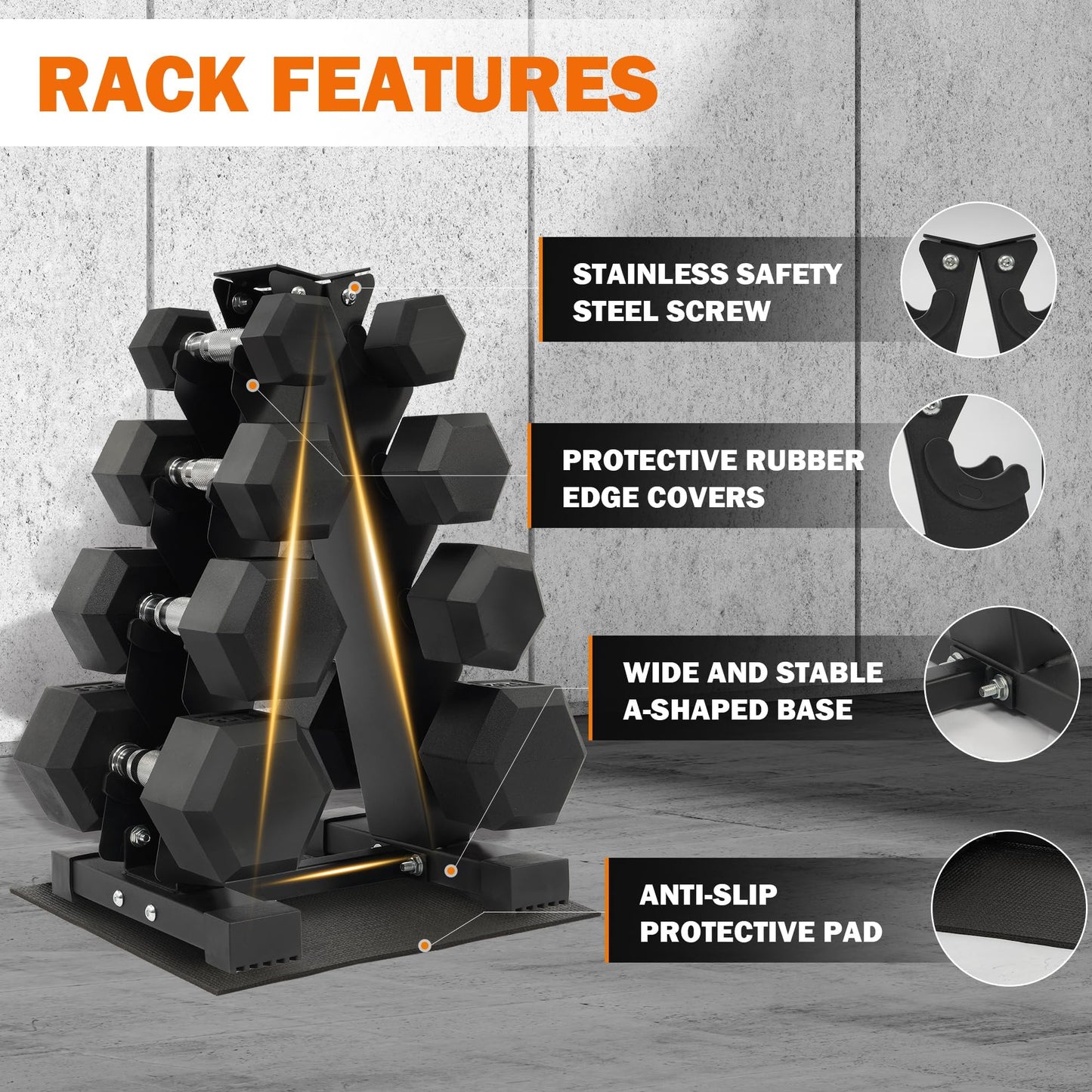 Fitvids Fitvids Rubber Coated Hex Dumbbell Weight Set and Storage Rack, 100LBS, 150LBS or 200LBS Set, 5-20 lbs, 5-25 lbs, 10-30 lbs Pairs