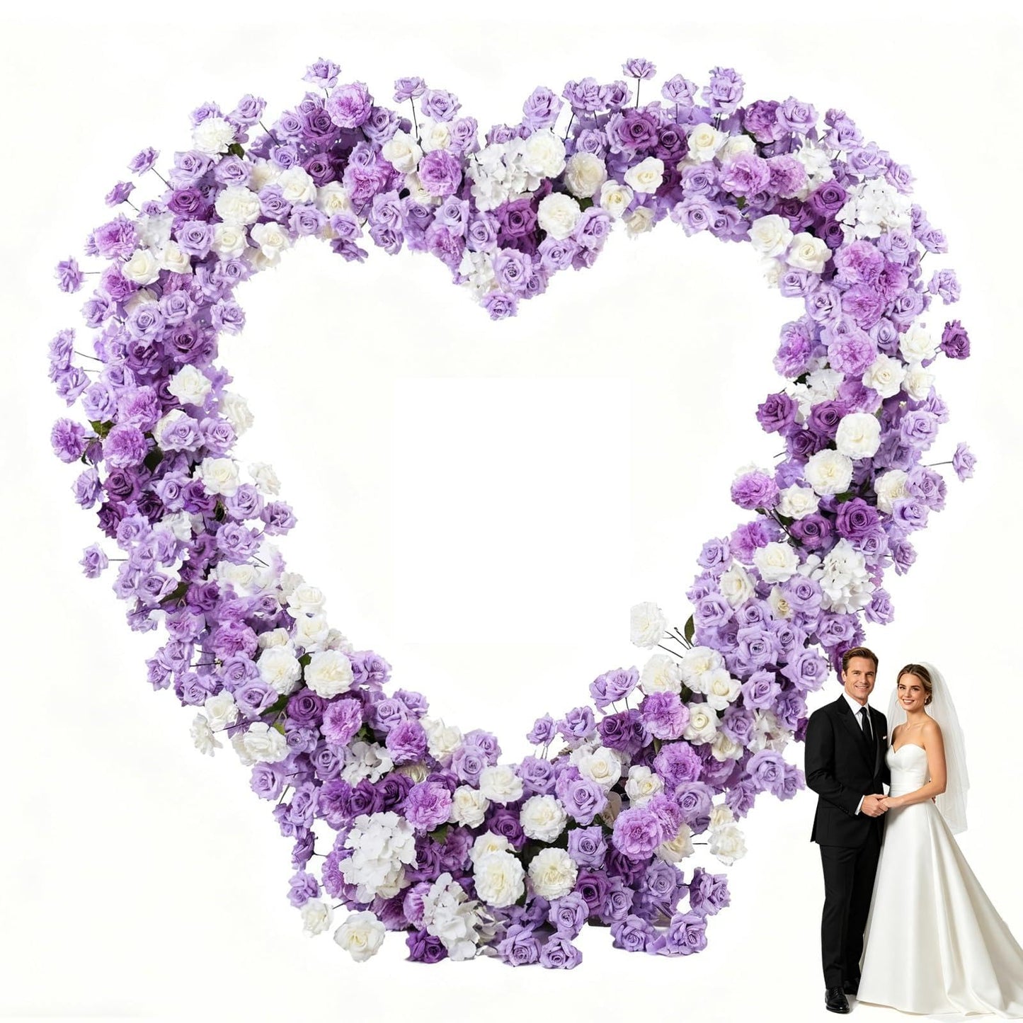 Heart Arch Stand for Proposal, Artificial Flower Heart-Shaped Arch Backdrop for Proposal, Wedding, Party Decor Decoration, Indoor & Outdoor Use with Roses (Purple+White)