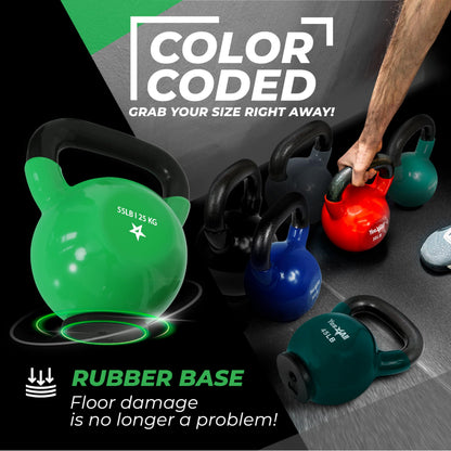 Yes4All Kettlebells Rubber Base, Kettlebell Set for Women, Strength Training Kettlebells Weights (10-65 lbs)