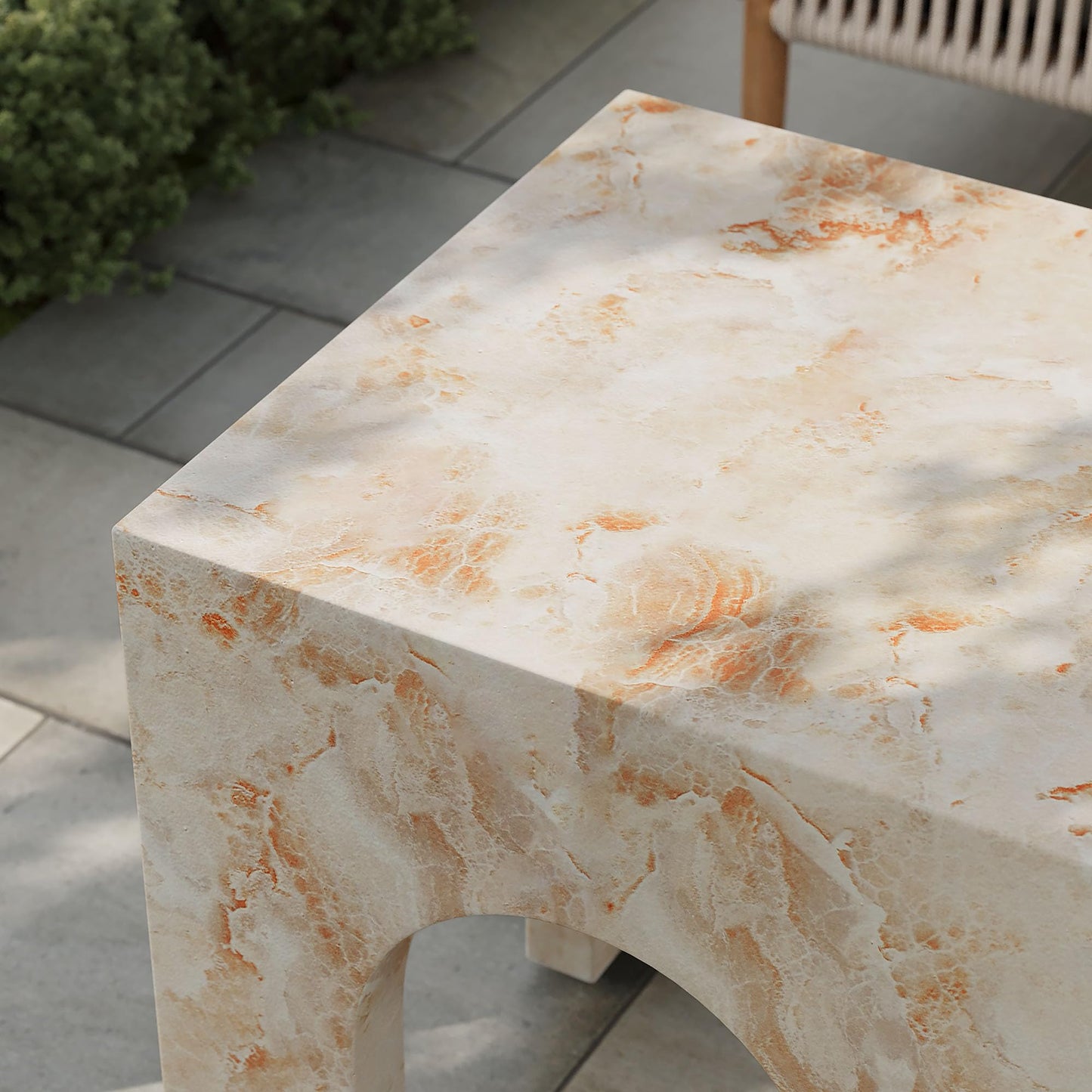 Modway Valen Arched Concrete Side Table with Faux Stone Finish in Honey Onyx