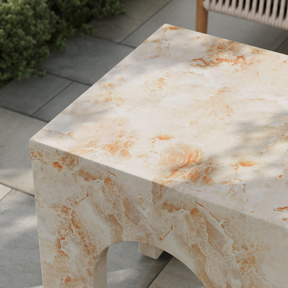Modway Valen Arched Concrete Side Table with Faux Stone Finish in Honey Onyx
