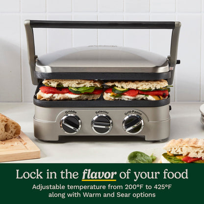 Cuisinart Griddler Indoor Grill, Panini Press, Sandwich Maker & More, 5-in-1 Grilling, Dishwasher-Safe Nonstick Cooking Plates, GR-4NNAS, Stainless Steel