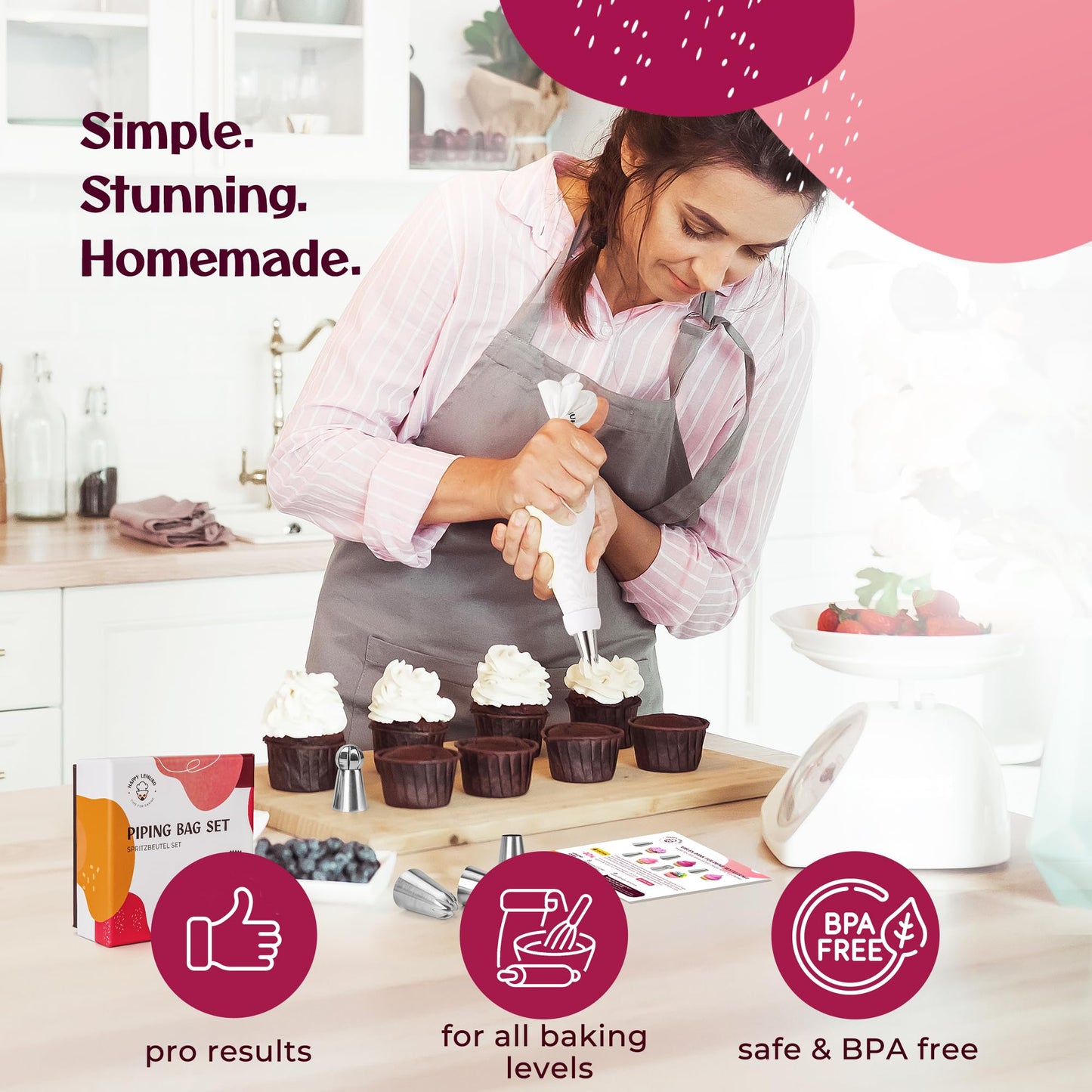 Large Piping Bags and Tips Set - XL Icing Tips - Large Piping Tips Set with Reusable Piping Bag (16 inch) - Decorating Tips for Cupcakes, Cakes, Cookies, Churros, Meringue, etc.