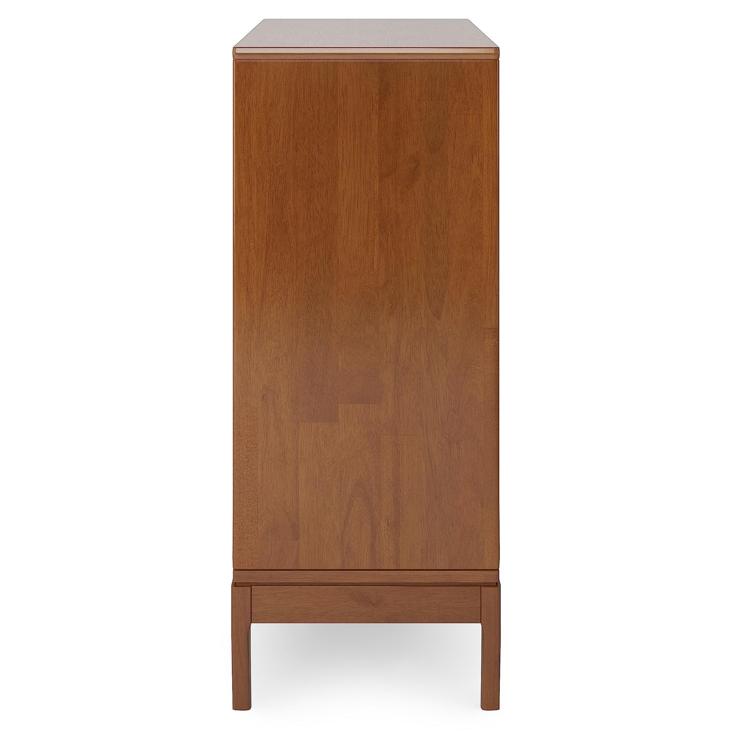 SIMPLIHOME Harper Medium Storage Cabinet - 48 inch Wide Solid Hardwood Sliding Door Cabinet in Teak Brown, Mid-Century Modern Cupboard for Living Room or Entryway with 3 Drawers and Tapered Legs