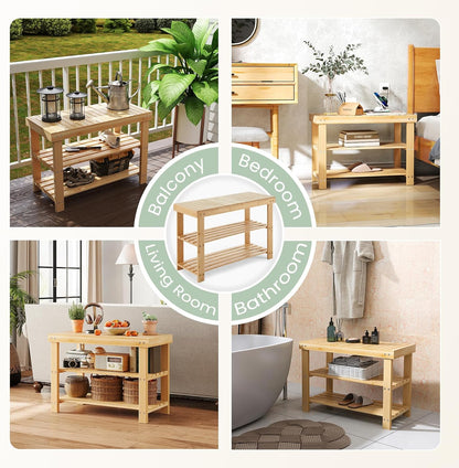 3-Tier 286 lb 11.3 27.6 18 Inches, DUMOS Shoe Rack Bench with Storage, Bamboo Entryway Benches, Wooden Shoe Rack Holds