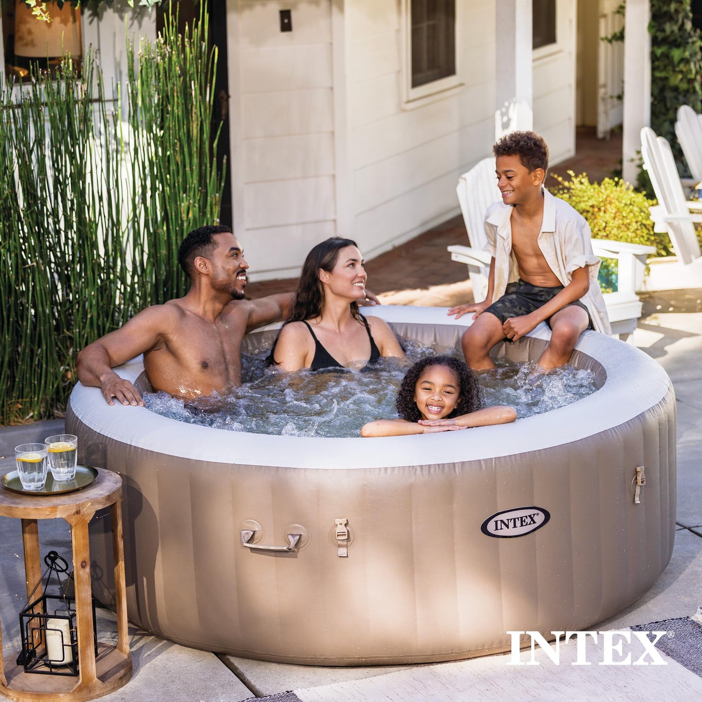 INTEX 28425EP PureSpa Bubble Massage Spa Set: Energy Efficient Spa Cover – Push Button Control Panel – 120 Jets – 4 Person Pool Capacity – 77" x 28"