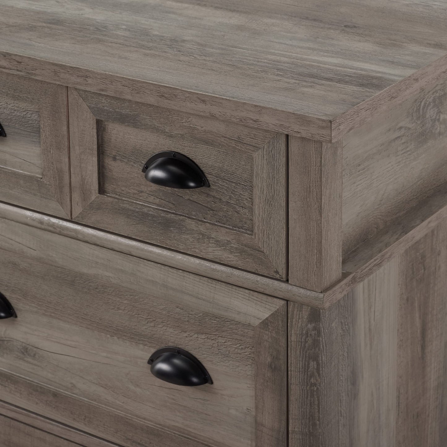 Walker Edison Modern Farmhouse 6-Drawer Framed Dresser with Half-Moon Handles, 52 Inch, Grey Wash
